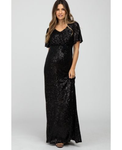 Pinkblush Women's Black Sequin Short Sleeve Maxi Dress