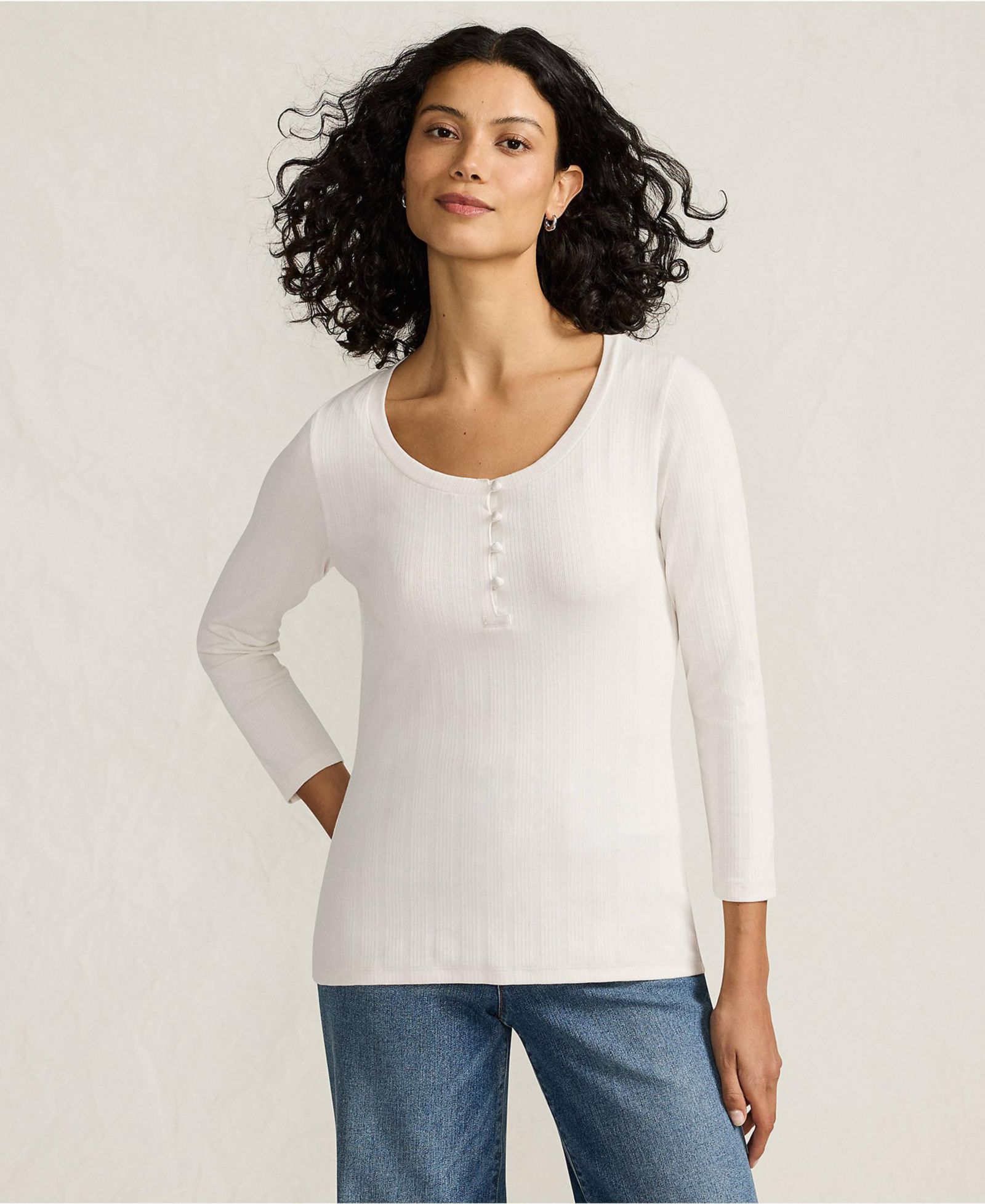 Lands' End Женская рубашка 3/4 Sleeve Variegated Micro Rib Henley