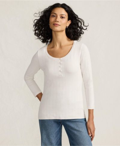 Lands' End Женская рубашка 3/4 Sleeve Variegated Micro Rib Henley
