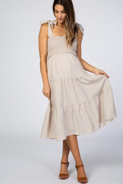 Pinkblush Women's Rust Bow Strap Tiered Midi Dress