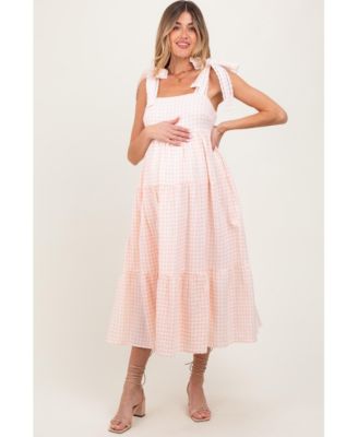 Женское макси-платье Pinkblush Light Pink Gingham Lace Trim Shoulder Tie