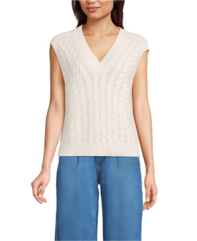 Женский джемпер Lands' End Drifter Modern Cable V Neck Vest Sweater