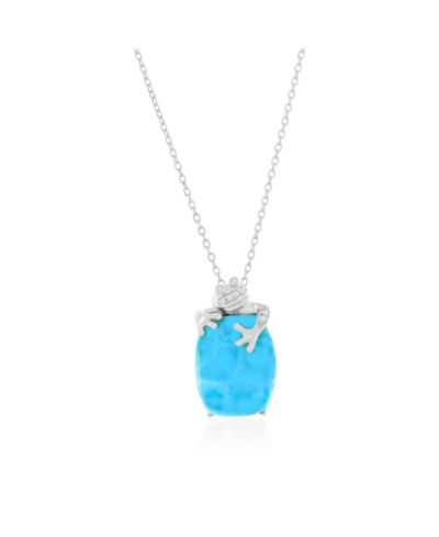 Sterling , Oval Larimar & CZ Frog Necklace