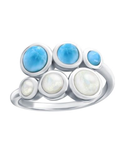 Sterling Silver, Graduating Round MOP & Larimar Bypass Ring