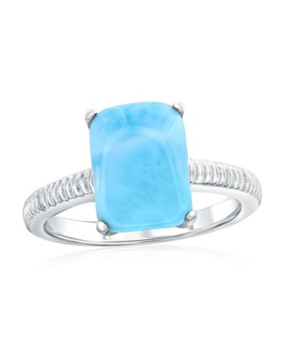Sterling , Rectangle Larimar Lined Ring