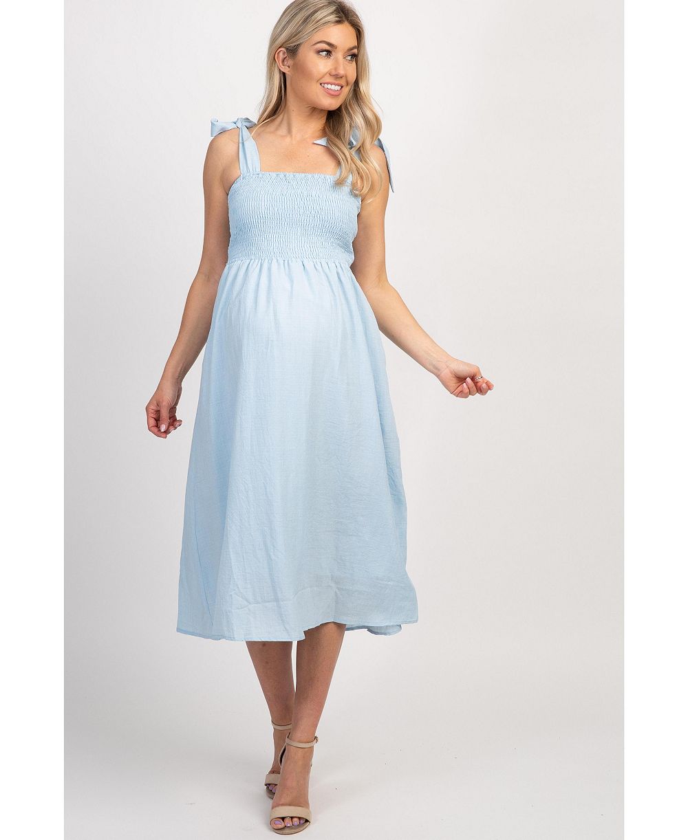 Pinkblush Women's Light Blue Strap Tie Smocked Dress