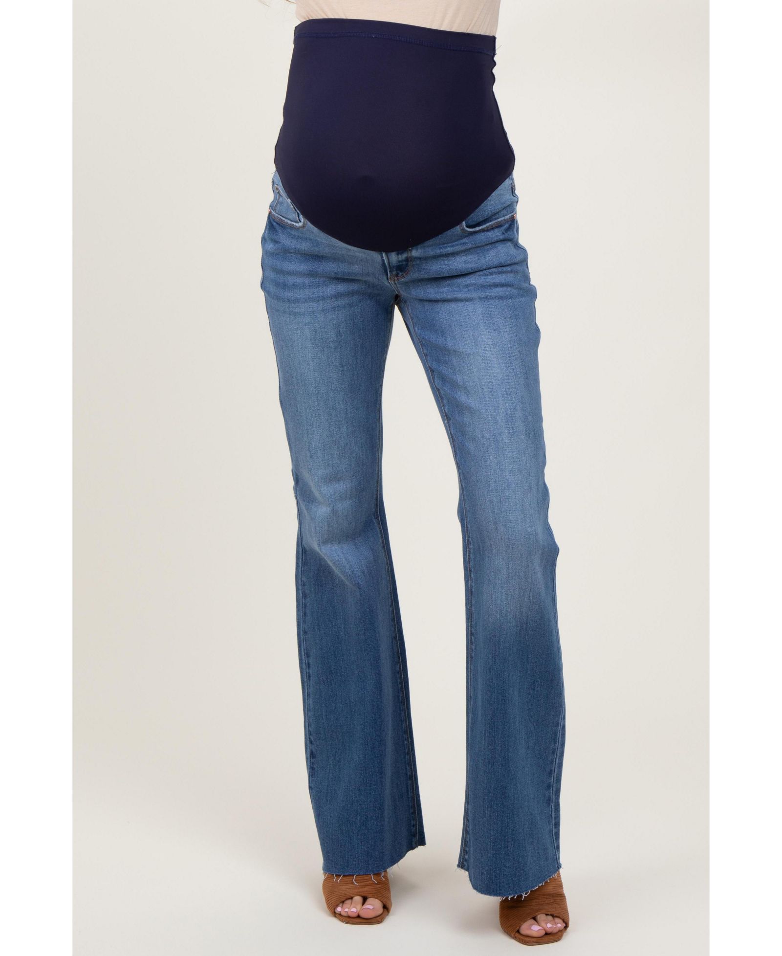Pinkblush Women's Blue Raw Cut Hem Flare Jeans