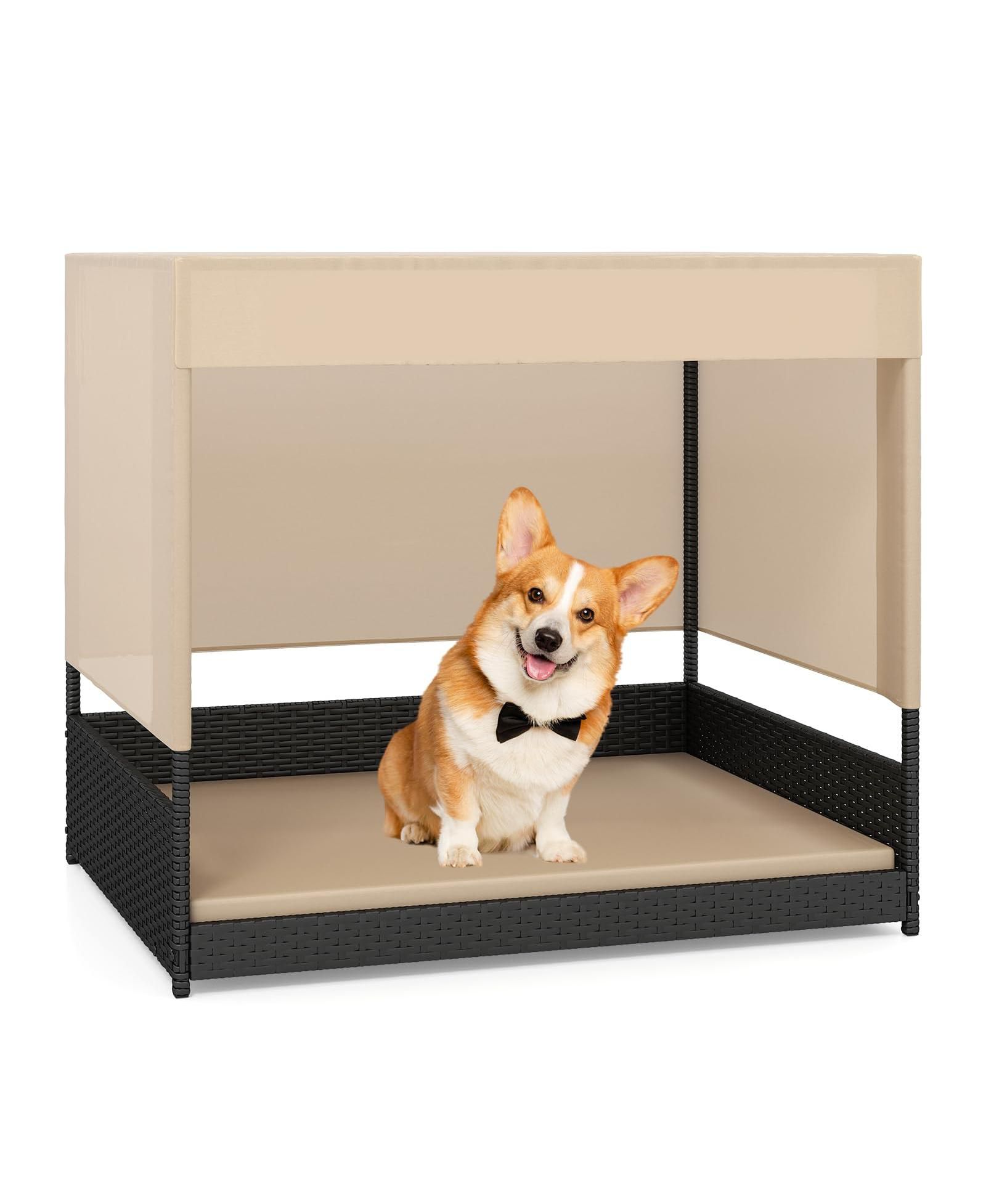 Elevated Wicker Dog House for Small to Medium Breeds