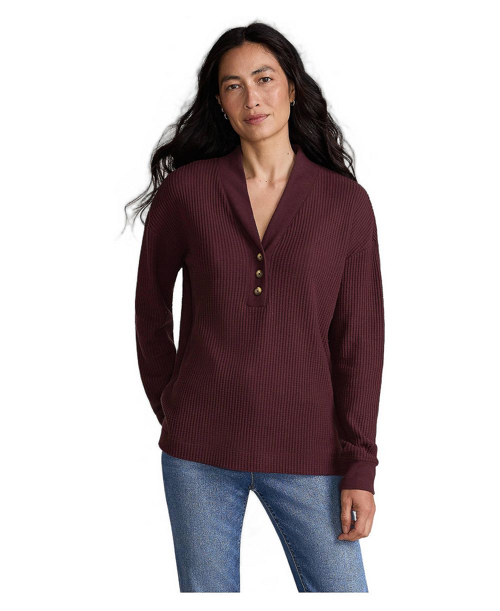 Женский лонгслив Lands' End Long Sleeve Waffle Shawl Collar Henley