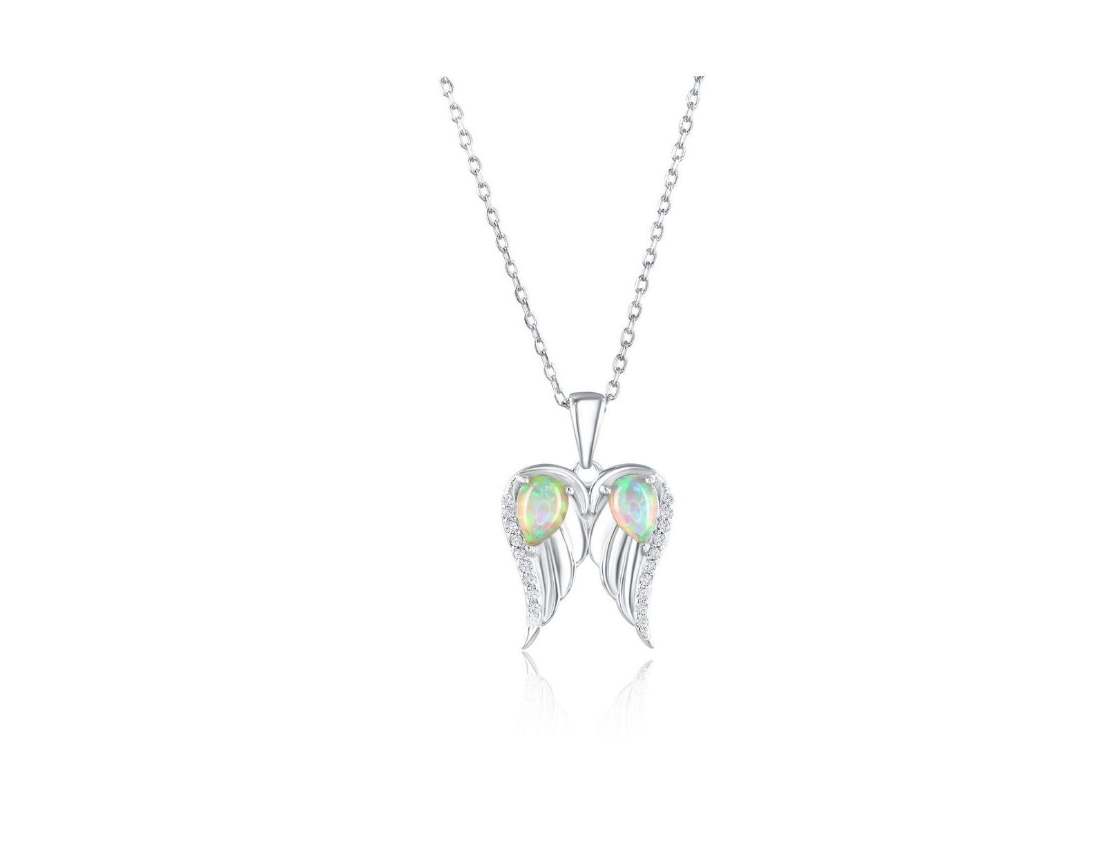 Ожерелье Sterling с опалом грушевидной формы и CZ Angel Wings