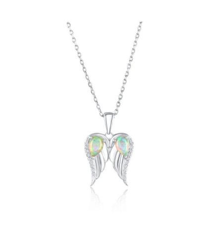 Ожерелье Sterling с опалом грушевидной формы и CZ Angel Wings