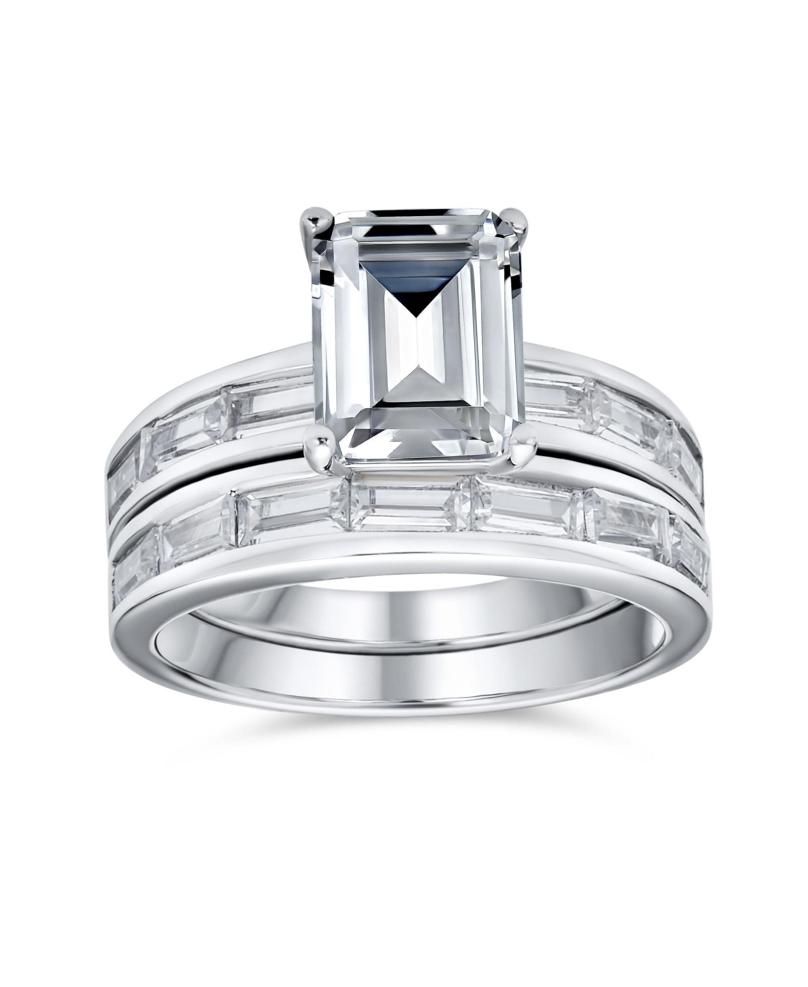 Кольцо Bling Jewelry Art Deco Style 2CT CZ Emerald Cut и Channel Baguette Band в Sterling Silver