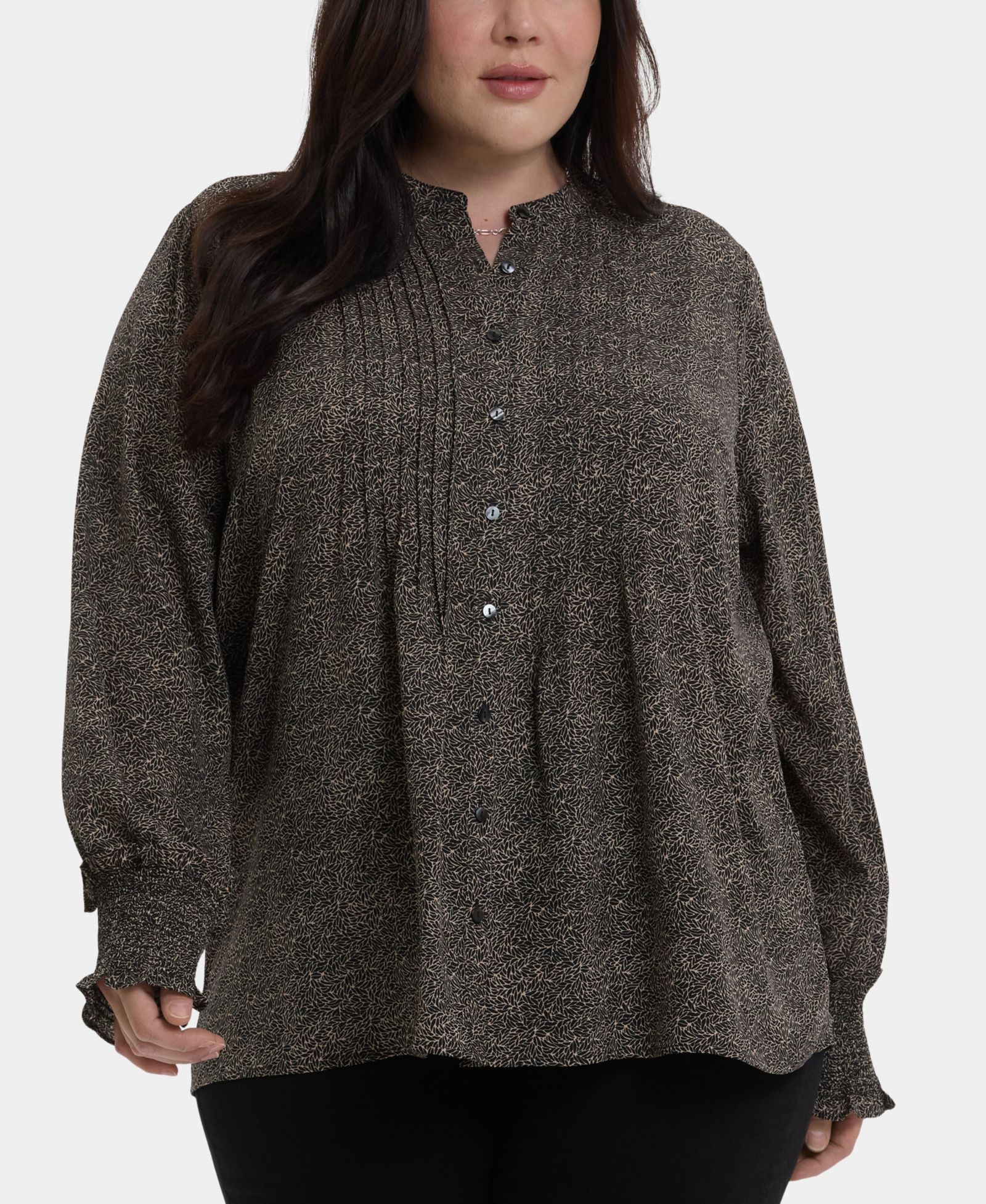NYDJ Plus Size Pleated Peasant Long Sleeve Top