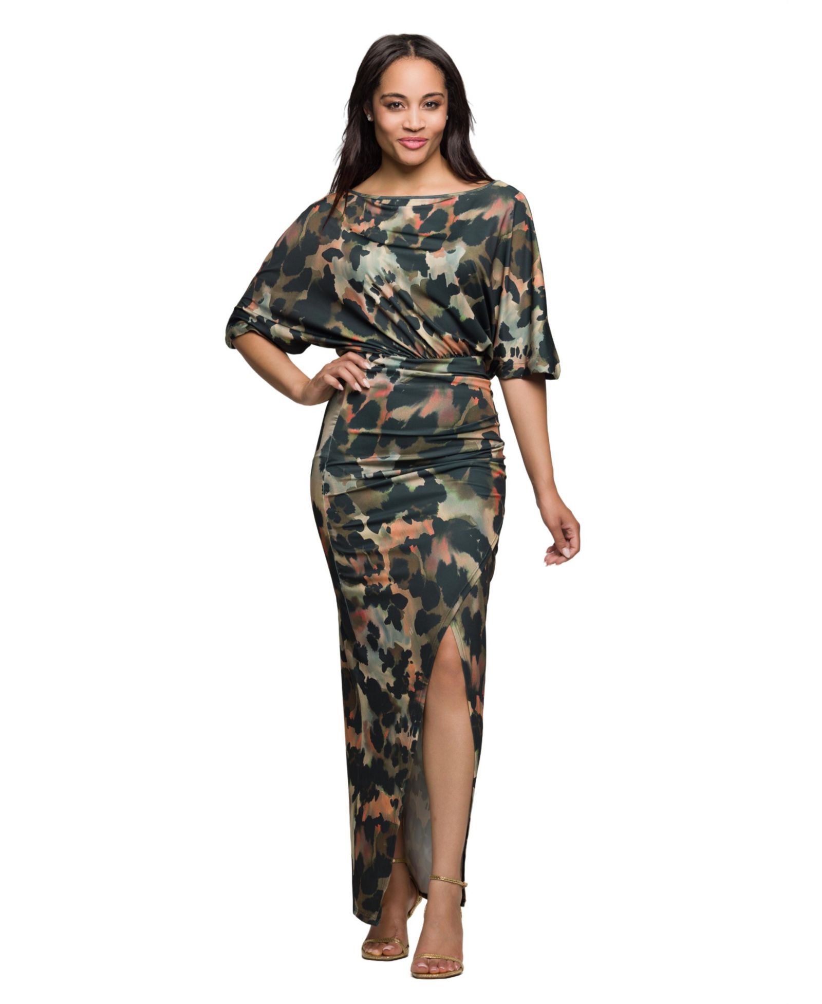 Женское макси-платье 24seven Comfort Apparel Green Abstract Print Batwing Sleeve