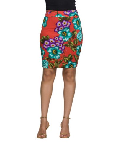 Женская юбка-карандаш 24seven Comfort Apparel Orange Floral Print Knee Length