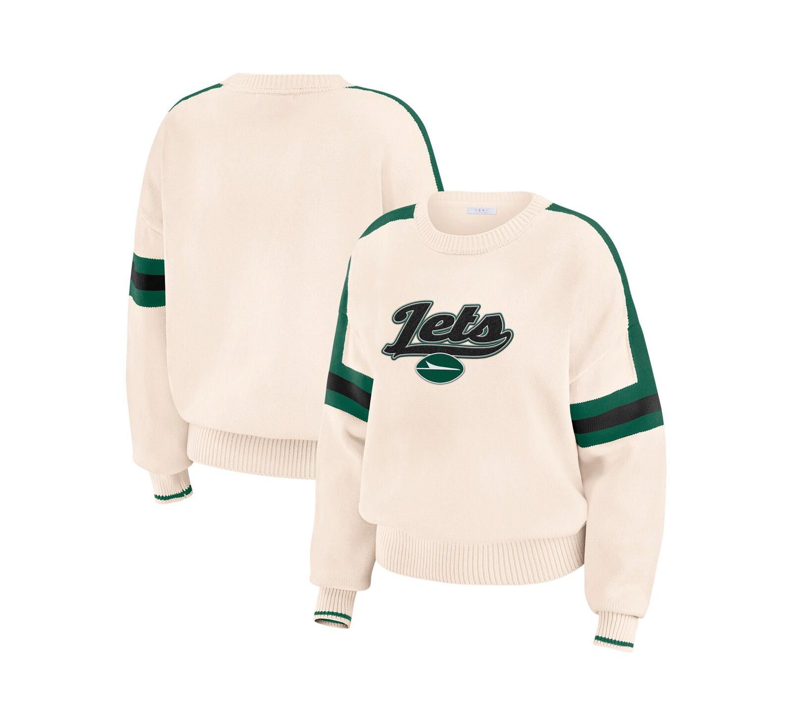 Женский свитер WEAR by Erin Andrews Cream New York Jets Stripe Pullover