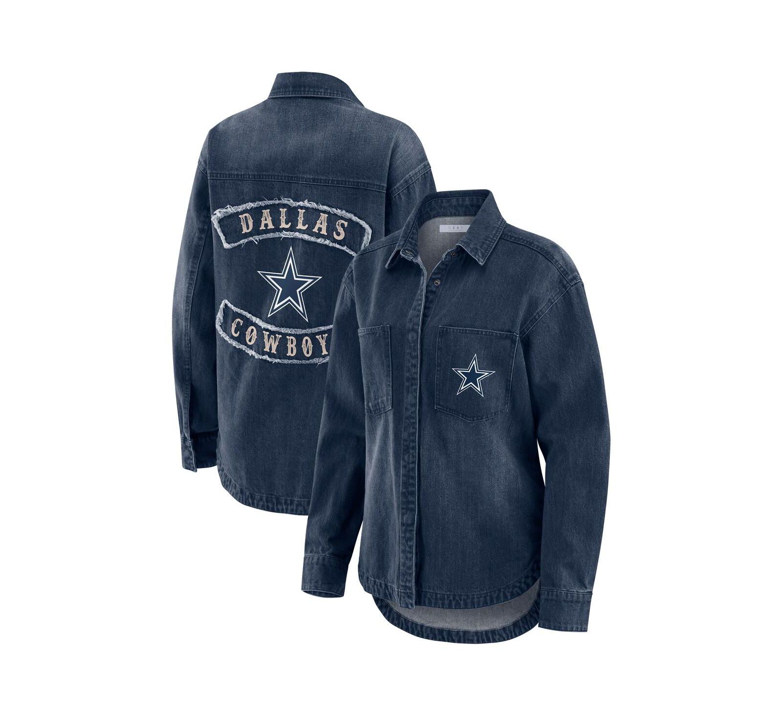 Женская куртка-шакет WEAR by Erin Andrews Denim Dallas Cowboys Washed Oversized