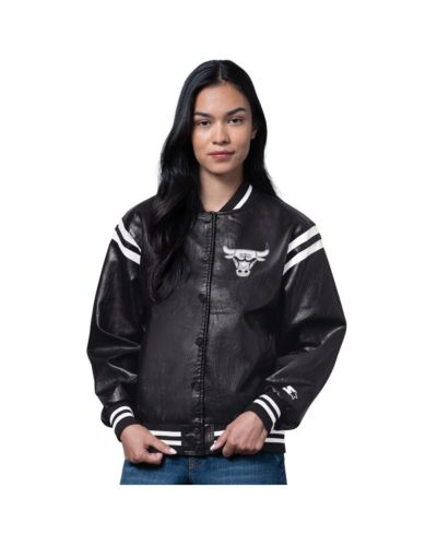 Женская куртка Starter Black Chicago Bulls High Heat Leather Varsity Full-Snap