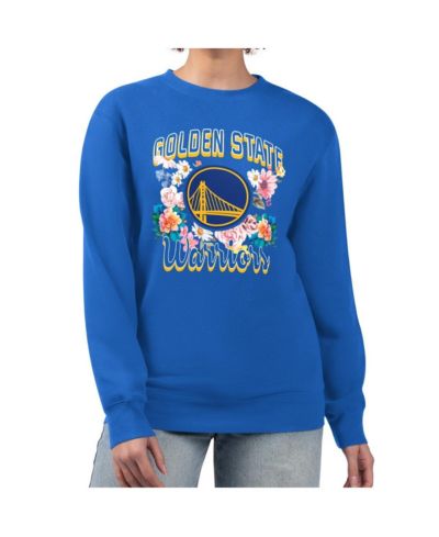 G-III 4Her by Carl Banks Women's Royal Golden State Warriors Flowers Team Logo Graphic Fleece Crewneck Pullover Sweatshirt