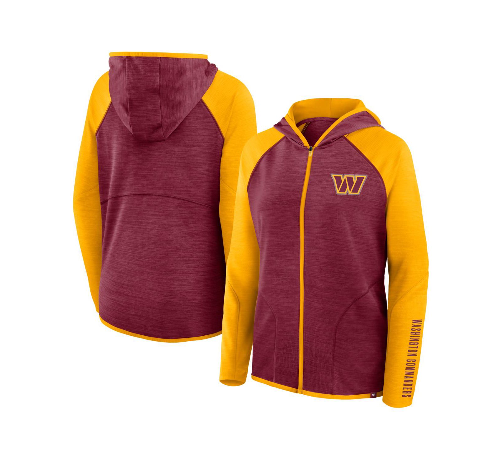 Женская толстовка-худи Fanatics Burgundy/Gold Washington Commanders Redzone End Around Pass Raglan Full-Zip