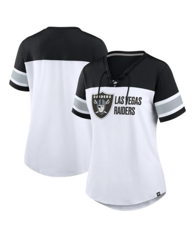 Fanatics Women's White/Black Las Vegas Raiders Athena Lace-Up V-Neck T-Shirt