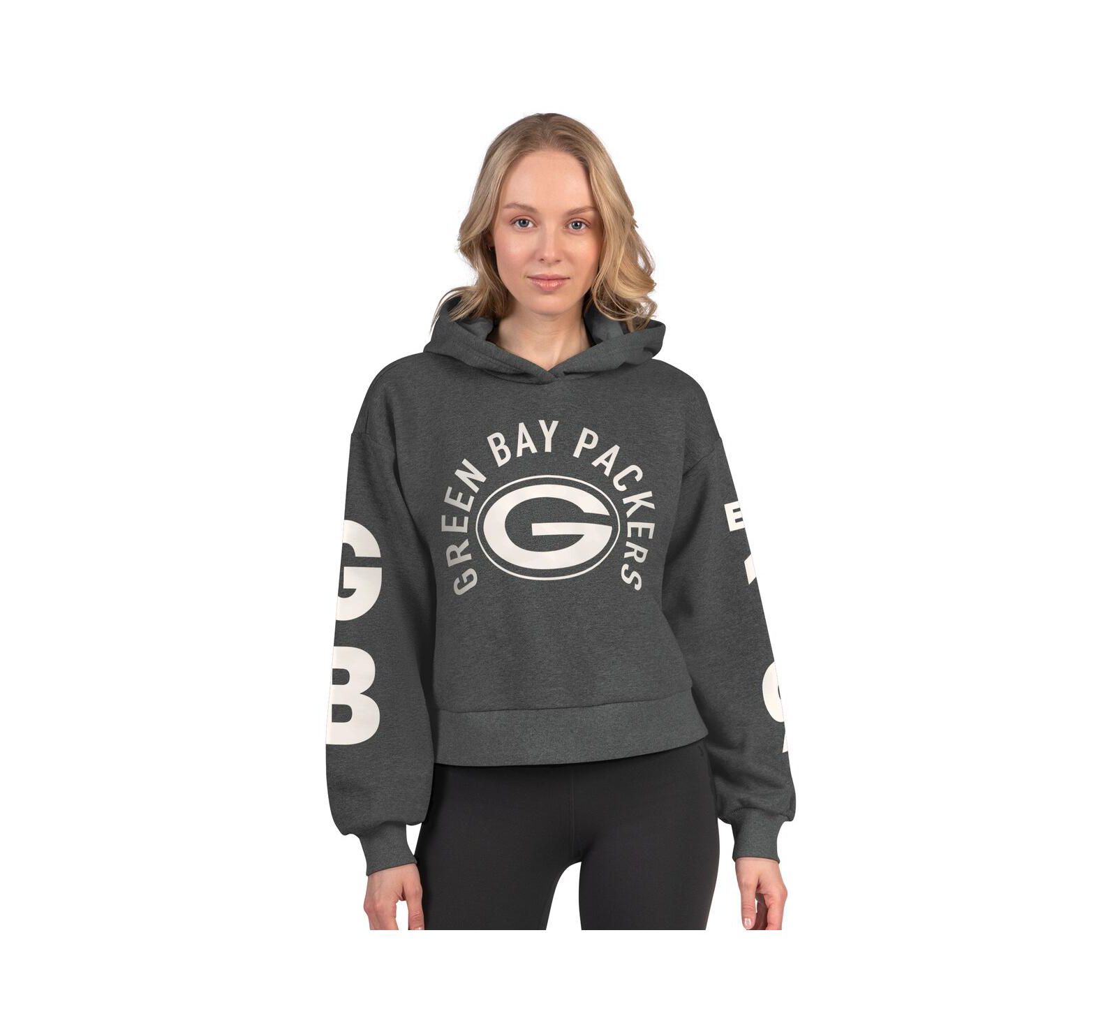 Starter Women's Heather Charcoal Green Bay Packers Star Player Cropped Fleece Pullover Hoodie