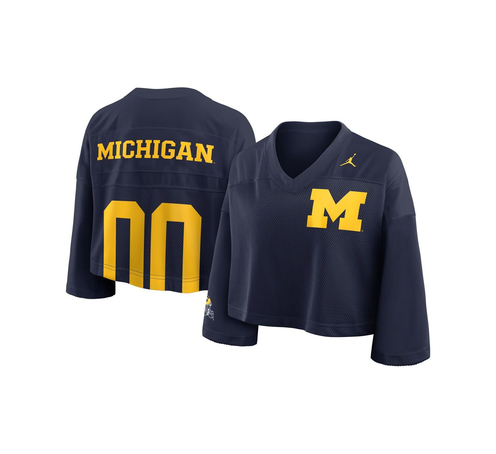 Женская джерси Jordan Michigan Wolverines Cropped Mesh Dri-FIT, темно-синяя