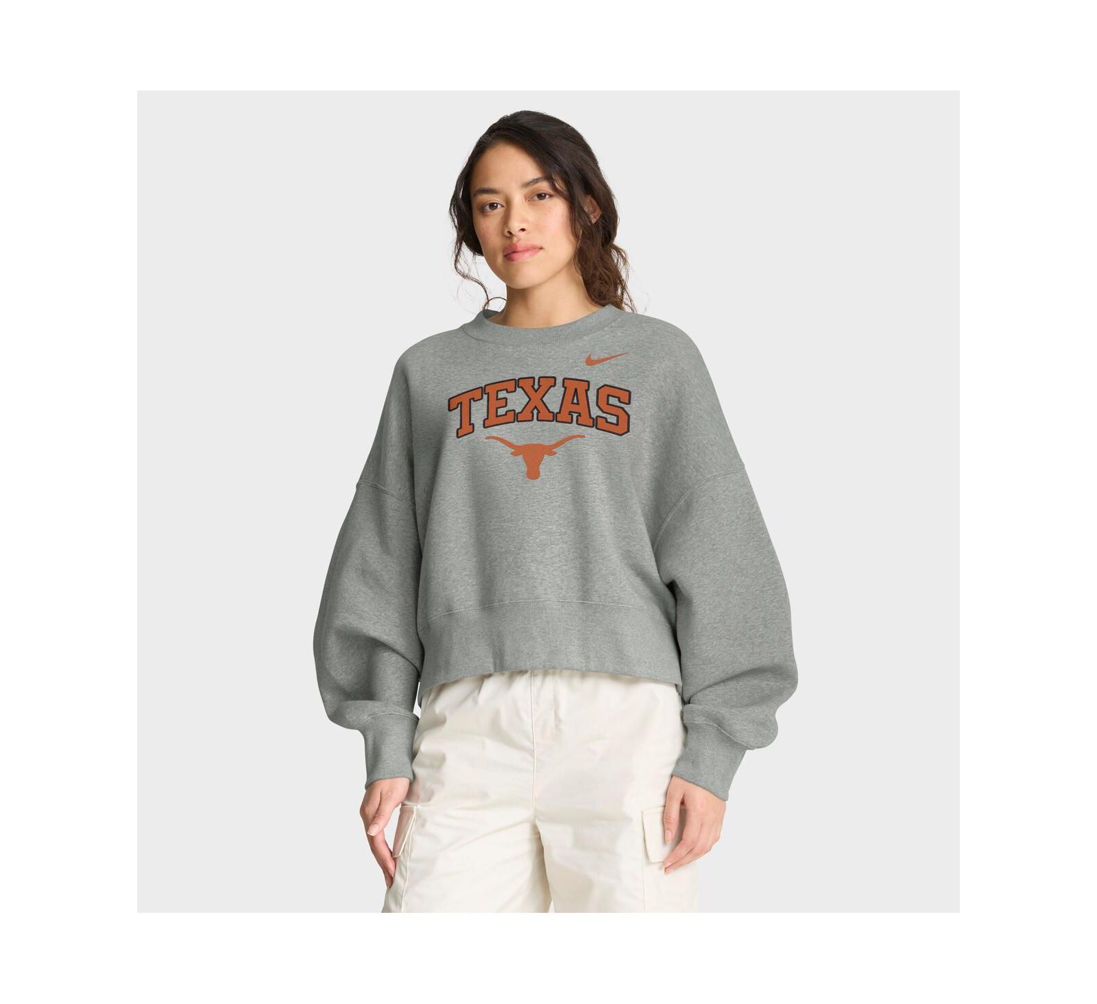Nike Women's Heather Gray Texas Longhorns Oversized Phoenix Arch Pullover Sweatshirt