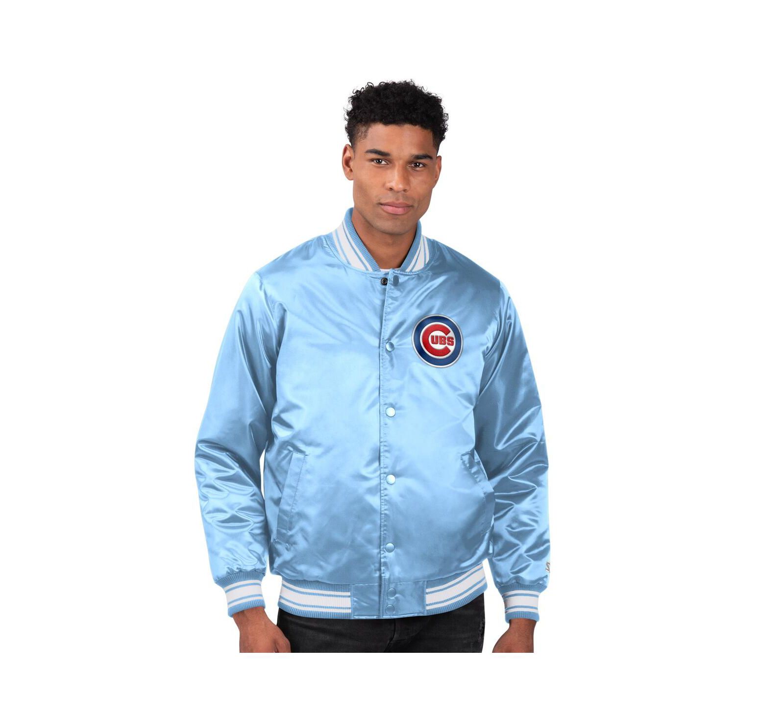 Starter Men's  Light Blue Chicago Cubs Locker Room Satin Full-Snap Varsity Jacket
