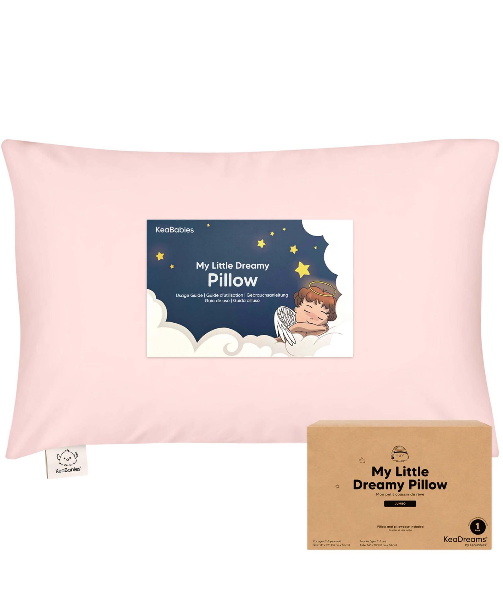 KeaBabies Jumbo Toddler Pillow with Pillowcase, 14X20 Soft Toddler Pillows for Sleeping, Kids Travel Pillow