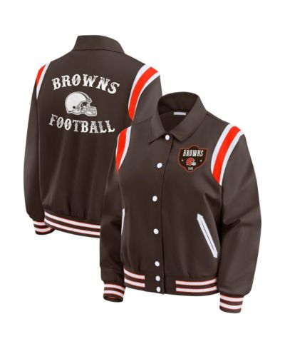 WEAR by Erin Andrews Women's Brown Cleveland Browns Varsity Lightweight Full-Snap Jacket