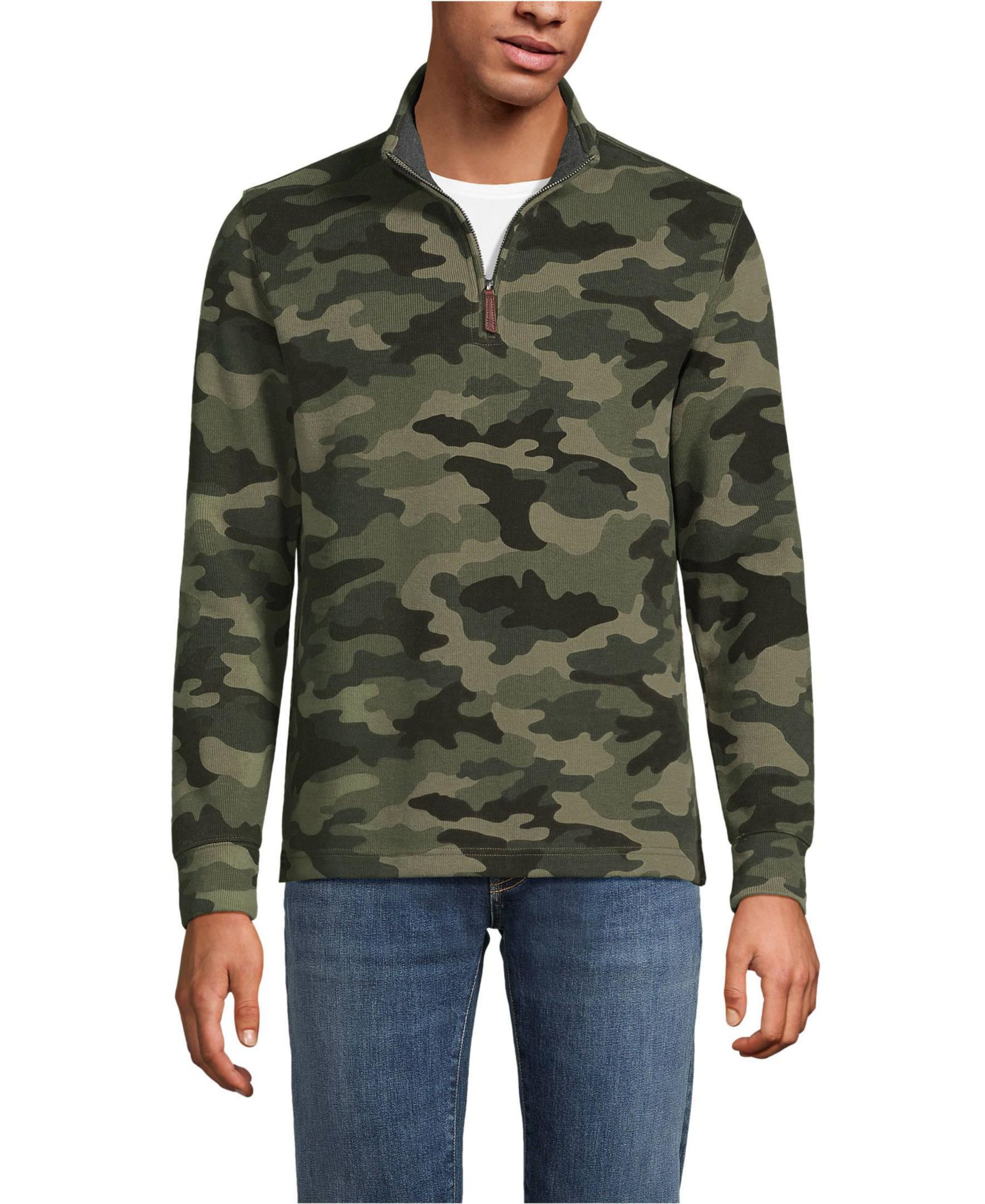 Lands' End Big & Tall Bedford Rib Casual Quarter Zip Pullover Sweater