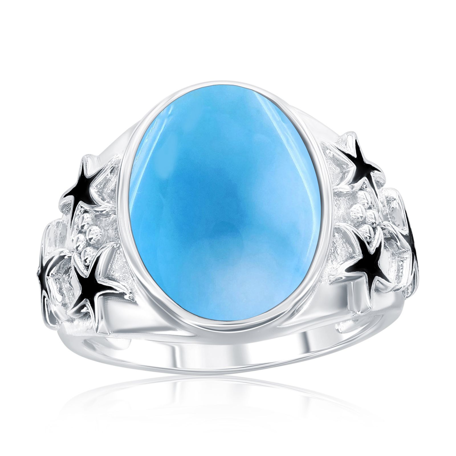 Кольцо Caribbean Treasures Sterling, Oval Larimar, Oxidized Starfish Ring