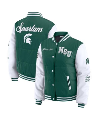 WEAR by Erin Andrews Women's Green Michigan State Spartans Varsity Full-Snap Puffer Jacket