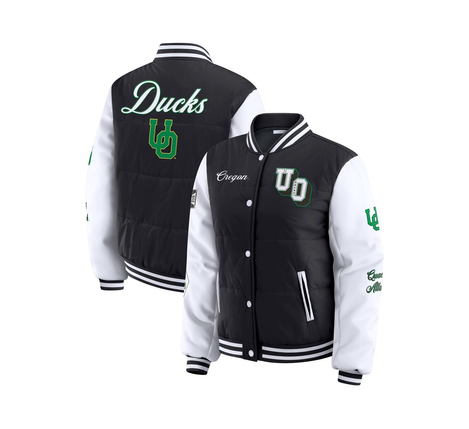 Женский пуховик WEAR by Erin Andrews Black Oregon Ducks Varsity Puffer Jacket