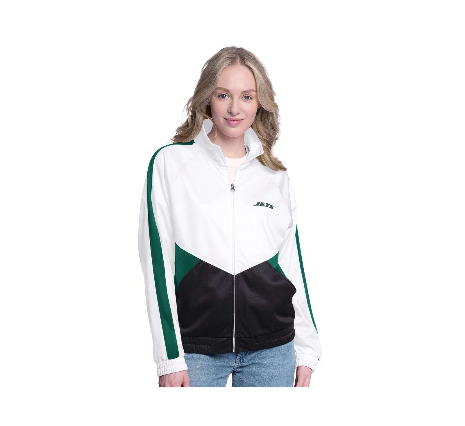 G-III 4Her by Carl Banks Women's White/Green New York Jets Rally Rhinestone Full-Zip Track Jacket