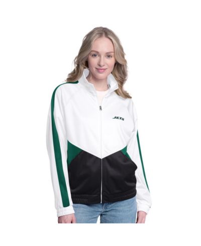 G-III 4Her by Carl Banks Women's White/Green New York Jets Rally Rhinestone Full-Zip Track Jacket