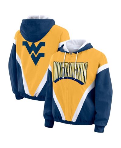 WEAR by Erin Andrews Женская ветровка-худи с полной молнией West Virginia Mountaineers Color Block, темно-синяя/золотая