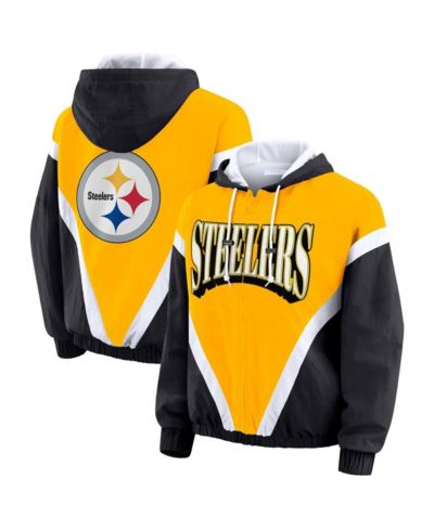 WEAR by Erin Andrews Women's Gold/Black Pittsburgh Steelers Plus Size Retro Crinkle Full-Zip Windbreaker Jacket