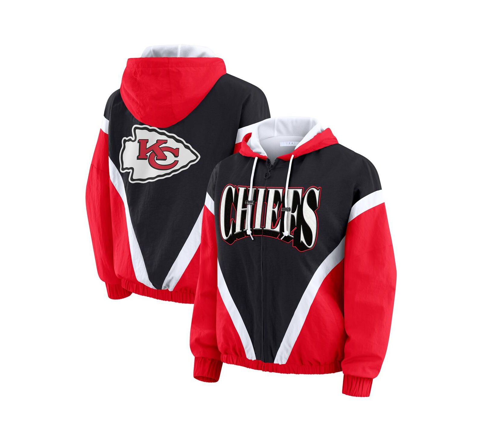 Женская ветровка WEAR by Erin Andrews Red/Black Kansas City Chiefs Plus Size Retro Crinkle Full-Zip