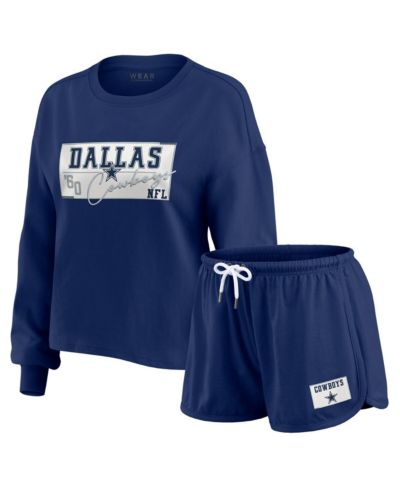 Женский комплект WEAR by Erin Andrews: лонгслив и шорты для отдыха в стиле регби Dallas Cowboys, 2 части, Navy