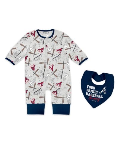 WEAR by Erin Andrews Baby Boys and Girls Heather Gray Atlanta Braves Sleep and Play Full-Zip Sleeper Bib Set
