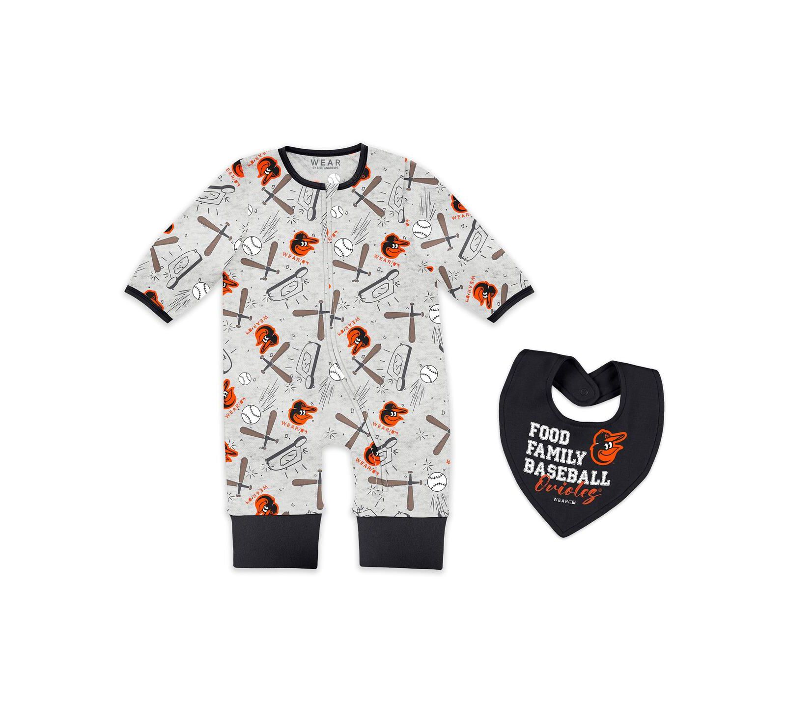WEAR by Erin Andrews Детский набор Sleep and Play Full-Zip Sleeper Bib Set Heather Gray Baltimore Orioles