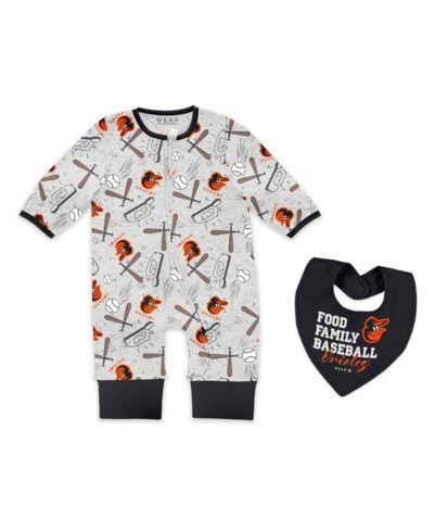 WEAR by Erin Andrews Baby Boys and Girls Heather Gray Baltimore Orioles Sleep and Play Full-Zip Sleeper Bib Set