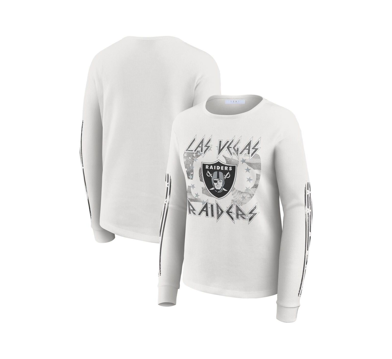 Женская футболка WEAR by Erin Andrews White Las Vegas Raiders Graphic Waffle с длинным рукавом