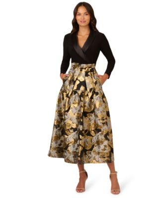 Adrianna Papell Petite Combo Floral Long-Sleeve Jacquard Dress
