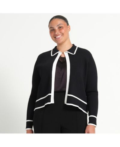 ESTELLE Women's Gracie Contrast Ribbed Collared Long Sleeve Cardigan