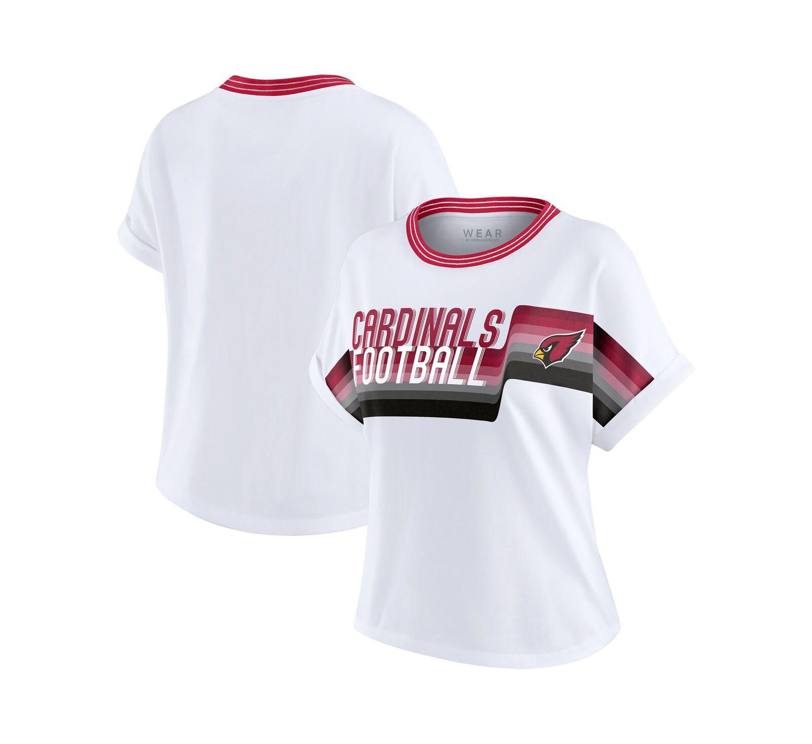 Женская укороченная футболка WEAR by Erin Andrews White Arizona Cardinals с полосой по центру