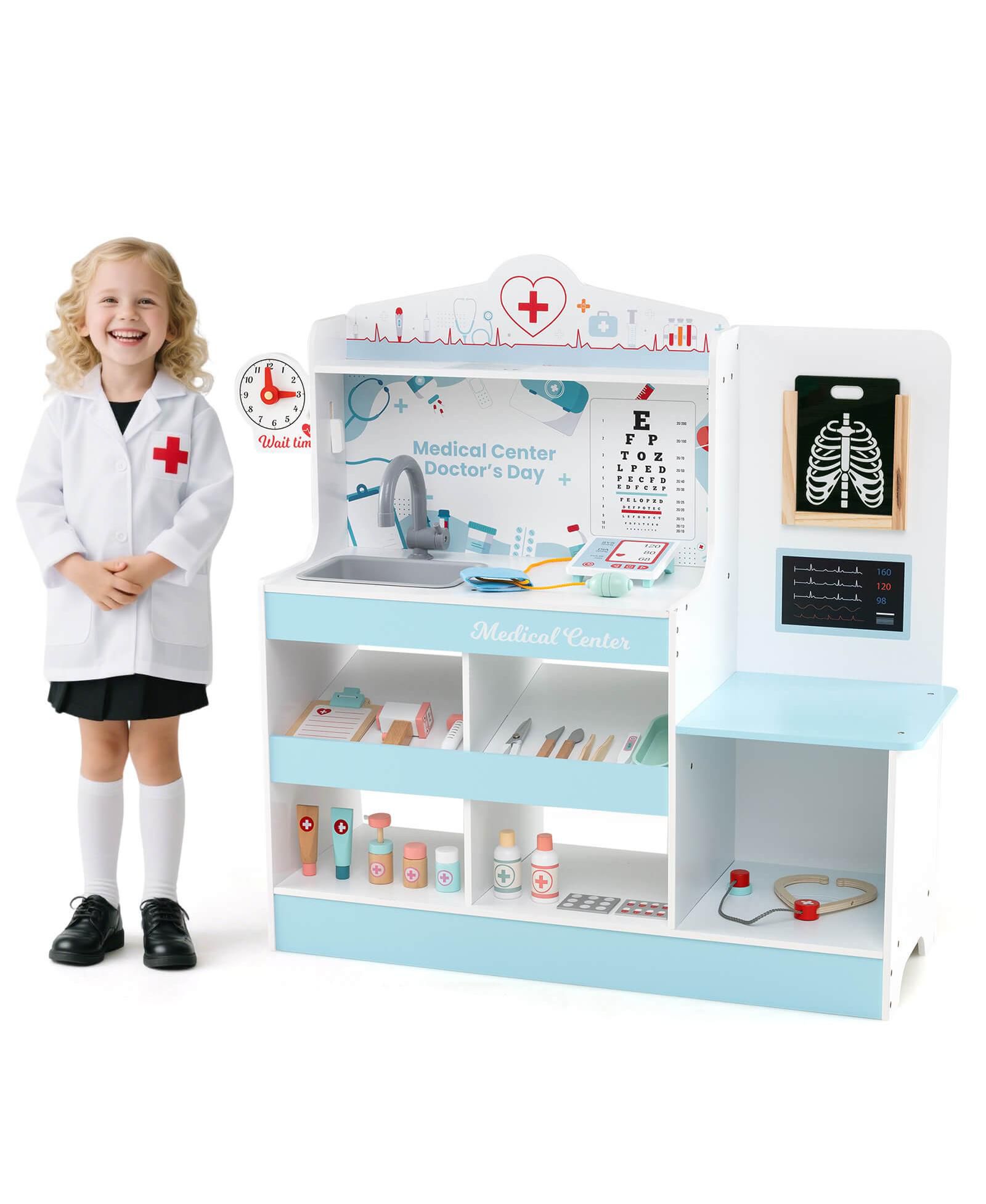 Детский набор врача Wooden Doctor Play Set с часами, раковиной и монитором ECG