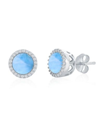 Серьги-гвоздики Caribbean Treasures Round Larimar CZ Halo